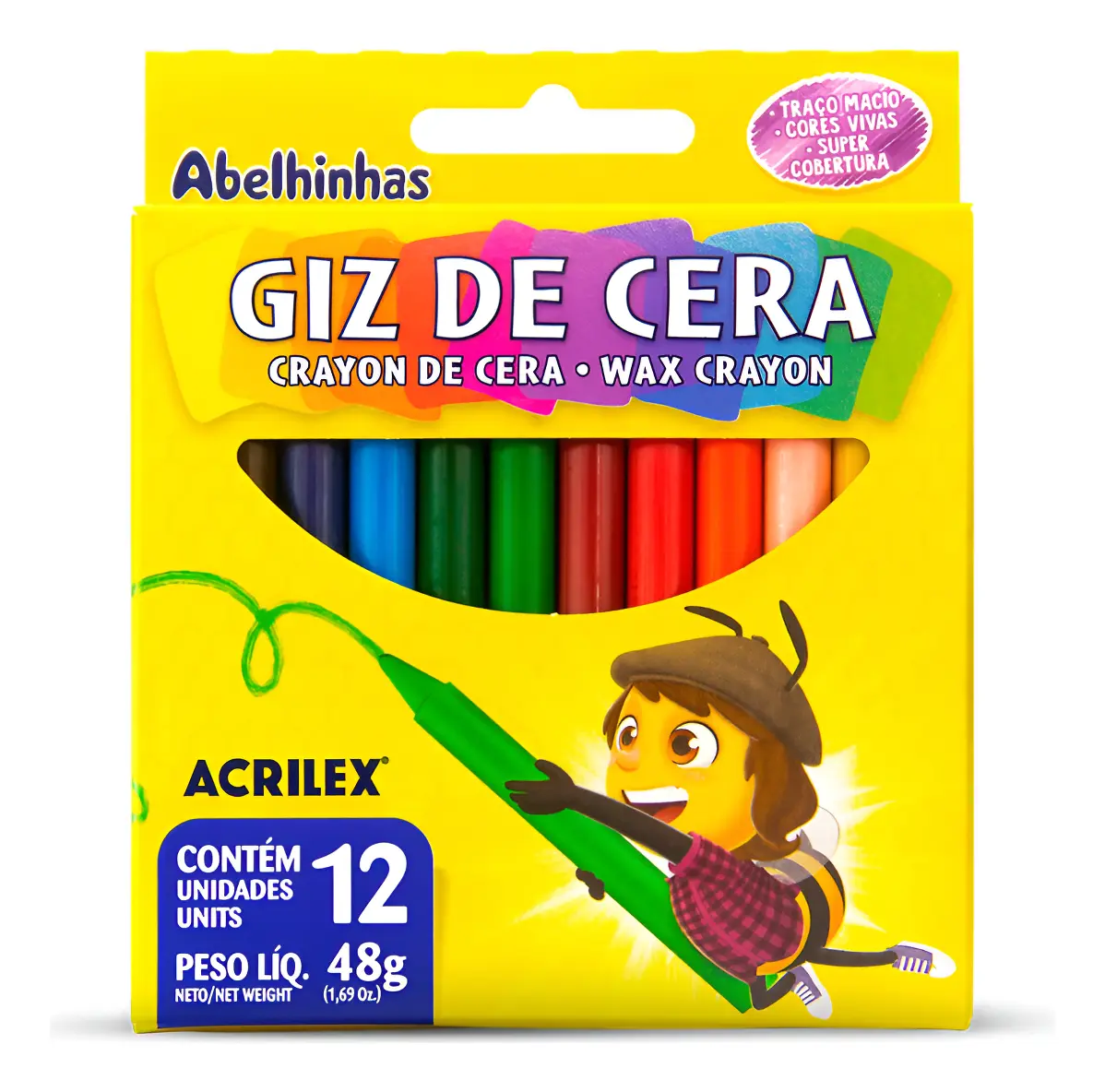 Giz De Cera Acrilex Com 12 Cores